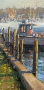 Jonathan McPhillips en plein air painting of a shellfishing skiff